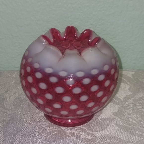 Vintage Fenton Cranberry Opalescent Polka Dot Rose Bowl - Picture 2 of 4